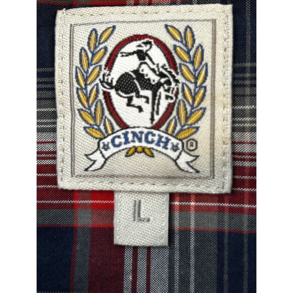 Cinch Western Mens Button Up Shirt LG Red/Blue Plaid - Picture 6 of 7